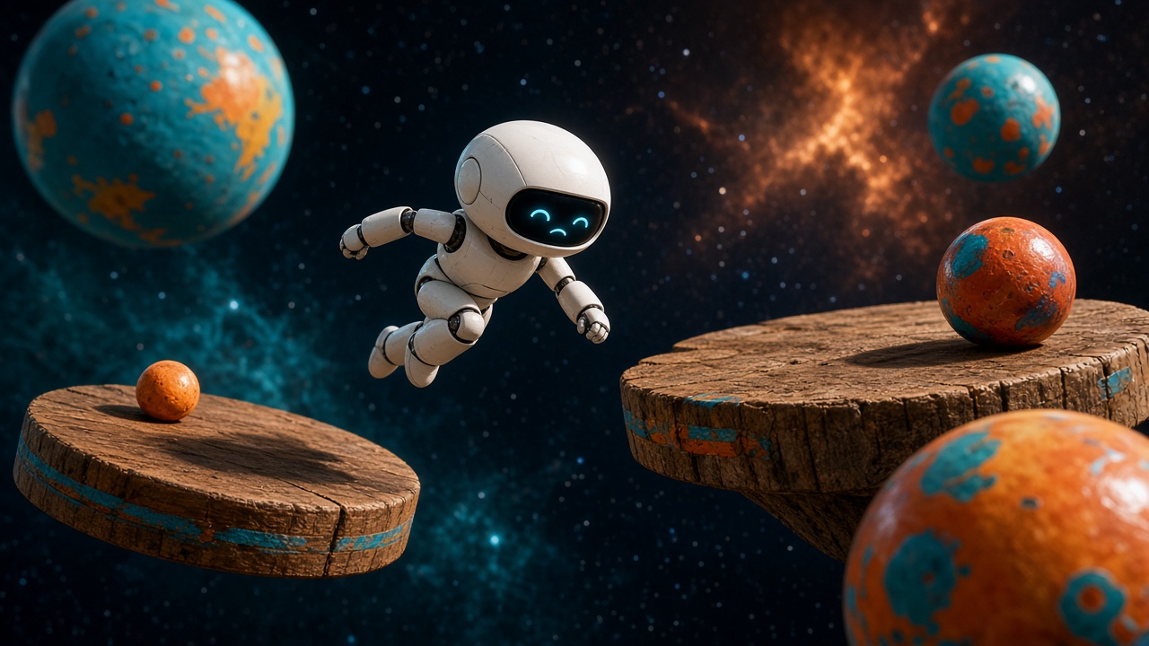 Kis robot a színes pályák között